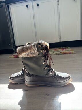 Call It Spring Olive Faux-Fur Trim Lace-Up Winter Boot